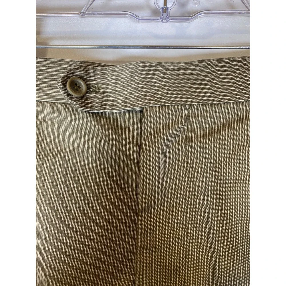 Luca Rossi 36x32 Italian Double Pleated Beige Tan Pinstripe Cuffed Dress Pants